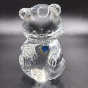 Fenton Art Glass Teddy Bear Paperweight With Blue December Birthstone Heart - Picture 1 of 5
