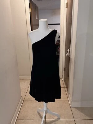 Vestido bolha Diane Von Furstenberg Elisano um ombro seda veludo preto tamanho 4 - Imagem 1 de 4