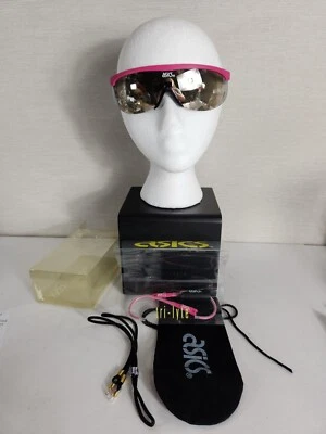 New Asics Sports Sunglasses UV Polycarbonate Running Pink Tan Wrap Stem CaseCord - Image 1 of 4