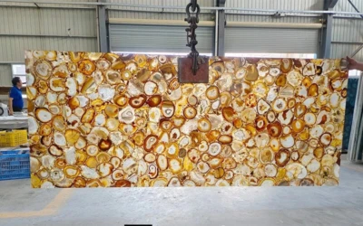 Yellow Agate Stone Counter Slab, Agate Geode Stone Center Office Slab Decor - Image 1 of 4