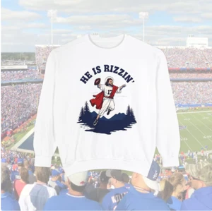 Sudadera He is Rizzin' Josh Allen cuello redondo / Suéter de fútbol Buffalo / Bills - Imagen 1 de 2