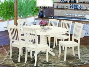 7pc Dining Set, Avon 42x60 oval pedestal table + 6 Danbury chairs in linen white - Picture 1 of 12