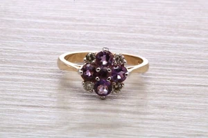 Anillo con racimo de oro amarillo con conjunto de amatista y diamantes - Imagen 1 de 9