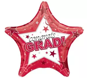 Congrats Grad Graduation Red 19" Star Shaped Helium Balloons Party 3 Pack - Picture 1 of 1