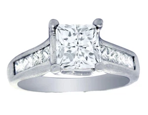 GIA Certified 1.50 CTW Diamond Engagement Ring Princess Cut 14k White Gold - Picture 1 of 6