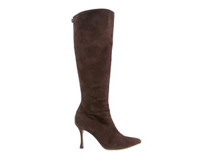 Brown Manolo Blahnik Suede Pointed-Toe Knee-High Heeled Boots Size 38 - Picture 1 of 5