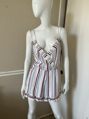 TULAROSA NEW! Red/White/Blue Striped AMELIA Viscose Tank Style Romper Sz M NWOT! - Image 1 of 4