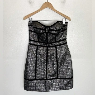 Laundry By Shelly Segal Strapless Mini Dress 10 Metallic Silver Cocktail Party - Image 1 of 4