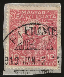 1918 Fluss - 10 f. rot Ungarn Aufdruck rechts auf Fragment verschoben - Bild 1 von 1