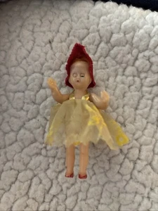 Vintage Dolls Miniature Souvenir Blinking Eyes Celluloid Baby Dress Needs TLC - Picture 1 of 12