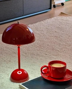 Flowerpot Lamp Modern Flower Bud 12" Cordless Touch Dimmable Vermilion Red - Picture 1 of 9