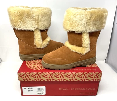 Style & Co. 正品麂皮绒鞋面 Witty 栗色冬季靴 9 码全新 — 第 1/4 张图片