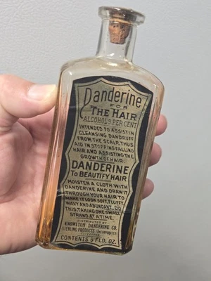 Vintage Antique Danderine For the Hair Dandruff  Medicine Bottle w/ Paper Label - Image 1 of 4