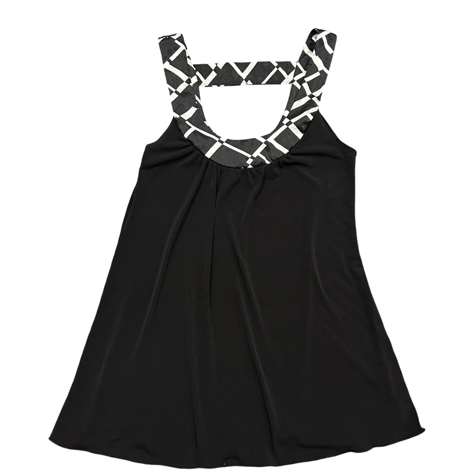 Vestido BCX Negro Sin Mangas Borde Geométrico Trapecio Mini Hecho en EE. UU. Pequeño Foto 1 de 4