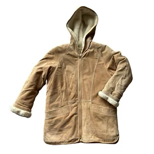 Winlit Vintage Reversible Penny Lane Gamuza y Piel Sintética Chaqueta Talla Pequeña Con Capucha - Imagen 1 de 12