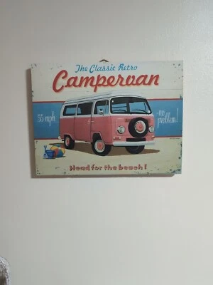 Wooden Slatted Wall/Pop Art  "The Classic Retro Campervan" - Image 1 of 4