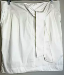 Elie Tahari Flavia Skirt Belted Tied Lined White Cotton Blend Size 14 New - Picture 1 of 7