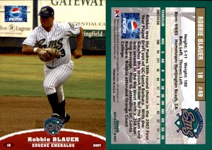 Robbie Blauer 2007 Grandstand Eugene Emeralds #NNO Card *AutographDen*