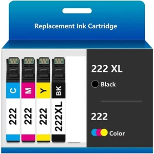 Confezione da 4 cartucce di inchiostro di ricambio 222XL 222 XL per stampante WF-2960 XP-5200 - Foto 1 di 1
