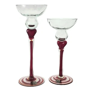 Red Heart Art Glass Stem Candle Holders 12" 2pc romantic ambiance holiday - Picture 1 of 9