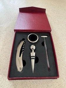 4 pcs Wine Bottle Opener Wine Stopper Accessory Tool Set Gift Box - Picture 1 of 4