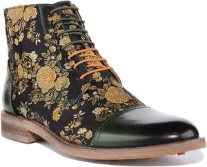 JUSTINREESS ENGLAND Adam Floral Lace Up Printed Mens Boots Green UK 6 - 13 - Picture 1 of 6
