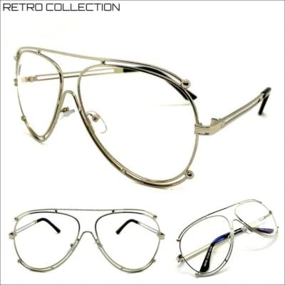 Men's CLASSIC Vintage 80s RETRO Style Clear Lens EYE GLASSES Large Silver Frame - Image 1 of 4
