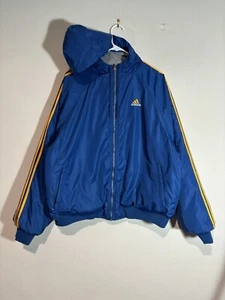 Adidas Vintage Reversible Jacket Coat Blue Gray Logo Stripes 90’s Y2K Size Large - Picture 1 of 9