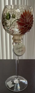 HARVEST HOME 14” HURRICANE CANDLE HOLDER HOLIDAY FLORAL CRACKLED GLASS FESTIVE D - Picture 1 of 6