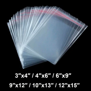 200 Clear Resealable Recloseable Self Adhesive Cello Tape OPP Poly Plastic Bags - Picture 1 of 9