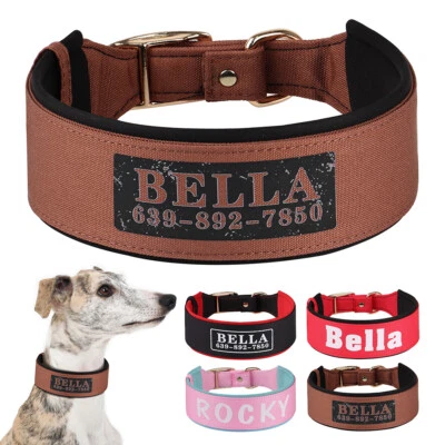 Wide Nylon Padded Dog Collar Personalized with Name Rottweiler Labrador M-XL  - Image 1 of 4