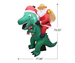 6' Tall Inflatable Santa on Dinosaur Lawn Decoration A Holiday Company New - Picture 1 of 10