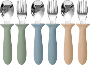 Toddler Utensils, 6 Pack Kids Silverware Set with Silicone Handle, 18/8 Stainles - Picture 1 of 7