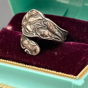 Schöner Vintage Löffelring floral gestempelt Sterlingsilber - Bild 1 von 8