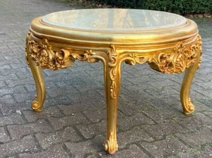 Table French Louis XVI Gold Leaf Coffee Table w/ Marble Top 1960s Vintage - Picture 1 of 12