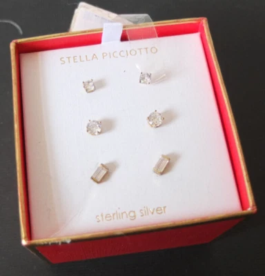 3X Stella Picciotto Designer 925 Argento Sterling Orecchini A Perno NUOVI - Immagine 1 di 3