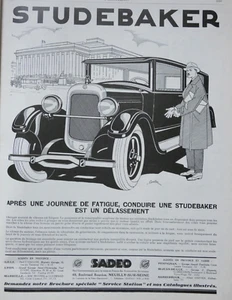 PUBLICITÉ DE PRESSE 1926 CONDUIRE LA STUDEBAKER SADEO ÇA DÉLASSE - COULON - Picture 1 of 1