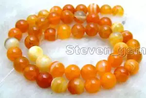 8mm Round Orange Stripe Agate Loose Beads for Jewelry Making Strand 15" los611 - Picture 1 of 6