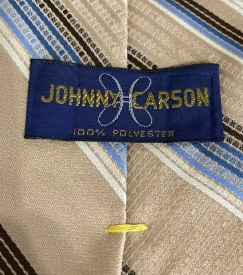 Johnny Carson Mens Tie 70s 80s MOD Vintage Poly brocade Preppy Stripe RETRO - Image 1 of 3