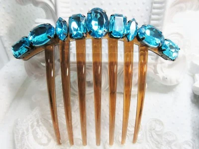 Turquoise Rhinestone French hair comb,  Special Occasion Large hair comb NEW - Image 1 of 4