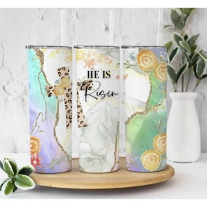 Easter He Is Risen Designed Skinny Tumbler 20 Oz With Lid And Straw Travel - Picture 1 of 2