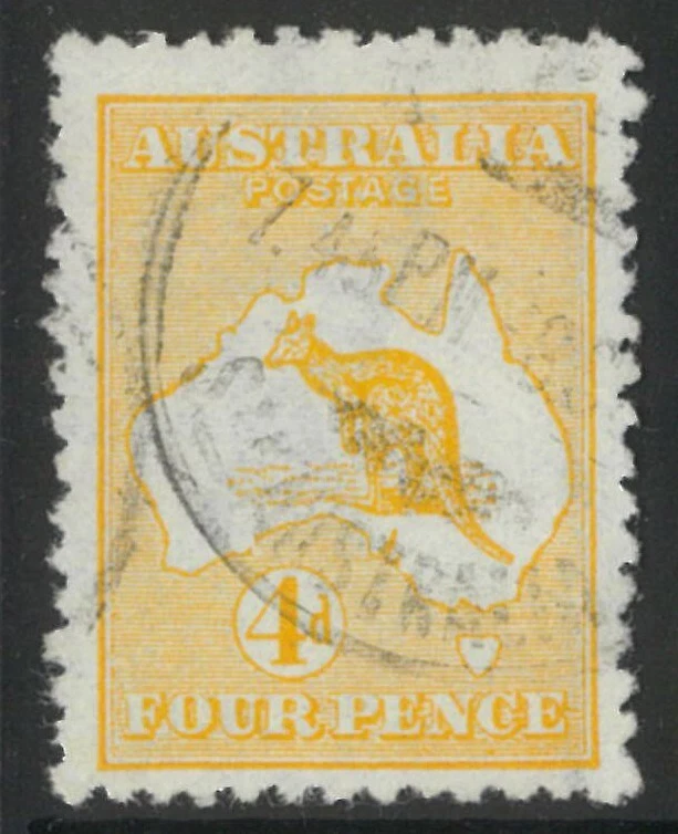 Australia Kangaroo Stamp 1st WMK 4d Orange-Yellow SG 6a Fine Used #AU49 - Image 1 of 1