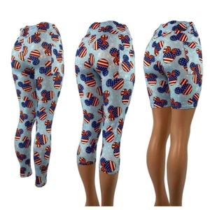 Minnie & Mickey 4th of July Ears Americana POCKETS Leggings Capris or Shorts - Picture 1 of 20
