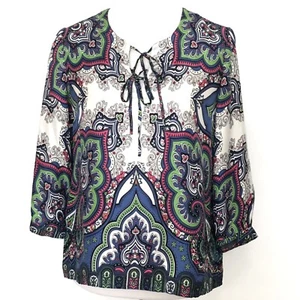 Blusa Talbots Pequeña Talla 6P Seda Cachemira Mujer Corbata Carrera Trabajo Azul Rosa - Imagen 1 de 10