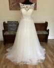 Ellis Bridal Ivory Lace Tulle Low Back Floaty A Line Wedding Dress Gown Size 14
