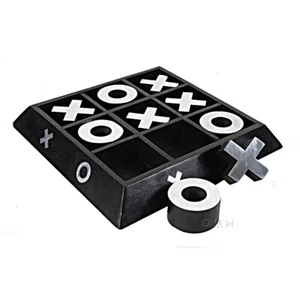 Tic Tac Toe Wood Board Game 2 Player 11" Aluminum X O Pieces Nickel Finish New - Picture 1 of 5