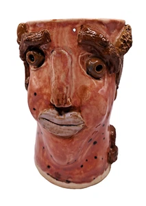 Vintage Julius Ceasar Studio Pottery Folk Art Ugly Face Vase Signed KC 5 3/4" - Picture 1 of 7