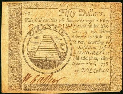 1778 Continental Currency September 26th - $50 - CHOICE Very Fine - Wonderful - Image 1 of 2