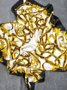 JONES NY London Harness Design Gold White & Black SILK Charmeuse 34" Sq Scarf - Picture 1 of 9