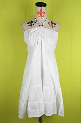 VTG Peppermint Bay Women's L White Straples Flare Dress 100% Thin Cotton Lined - Image 1 of 4